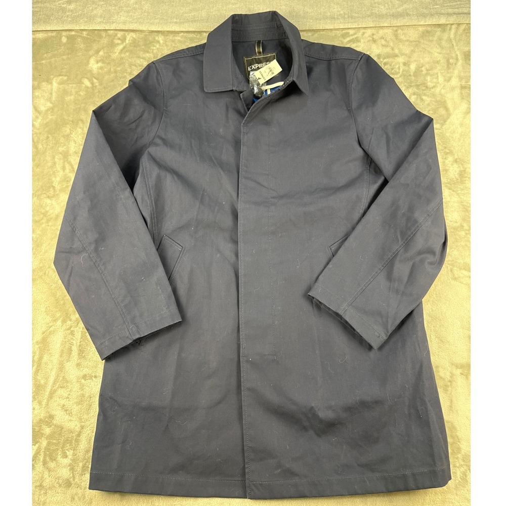 Express Mens Navy Blue Cotton Mac Trench Coat Car Jacket Large NEW